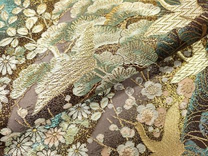 平和屋本店▼六通柄袋帯　飛鶴梅松文　本金箔二重織　正絹　逸品　DABI7937fe