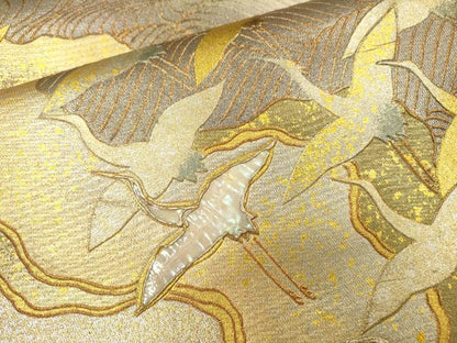 平和屋着物▼太鼓柄袋帯　螺鈿　飛鶴文　金銀彩　引箔　正絹　逸品　DABI7945fe