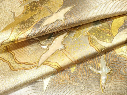 平和屋着物▼太鼓柄袋帯　螺鈿　飛鶴文　金銀彩　引箔　正絹　逸品　DABI7945fe