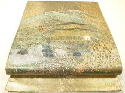 平和屋着物▼太鼓柄袋帯　螺鈿箔　金閣寺　金彩　引箔　正絹　逸品　DABI7946fe