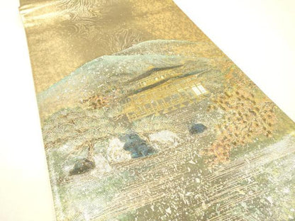 平和屋着物▼太鼓柄袋帯　螺鈿箔　金閣寺　金彩　引箔　正絹　逸品　DABI7946fe
