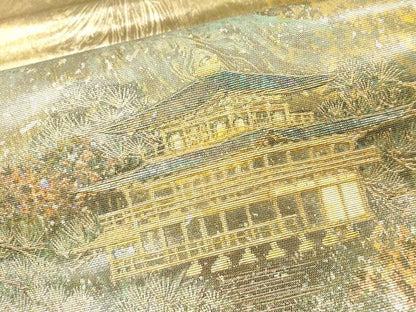 平和屋着物▼太鼓柄袋帯　螺鈿箔　金閣寺　金彩　引箔　正絹　逸品　DABI7946fe