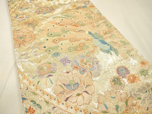 平和屋本店▼六通柄袋帯　唐織　彩華四季花鳥文　弐拾四金箔　正絹　逸品　DABI7950fe
