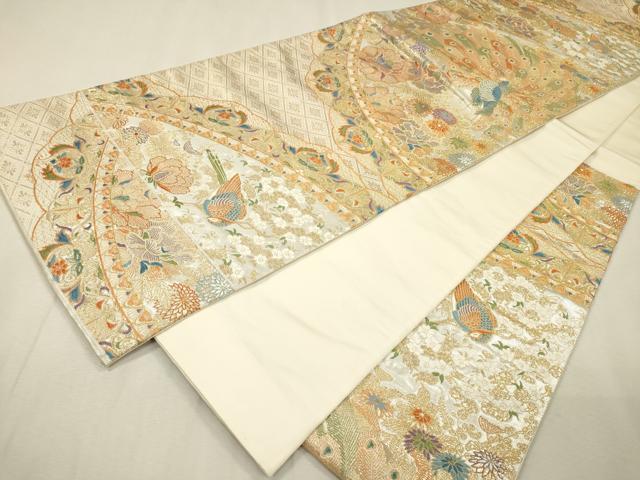 平和屋本店▼六通柄袋帯　唐織　彩華四季花鳥文　弐拾四金箔　正絹　逸品　DABI7950fe