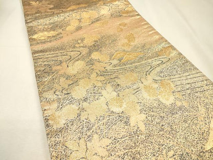 平和屋本店▼六通柄袋帯　流水菊花文　本金　正絹　逸品　DABI7963fe
