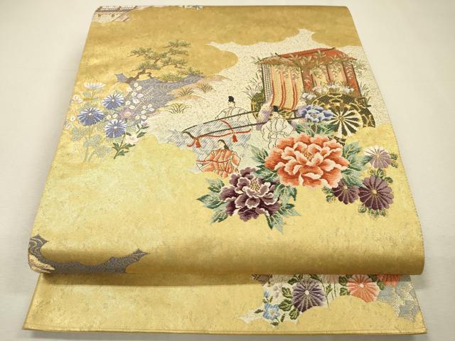 平和屋着物▼六通柄袋帯　唐織　葵祭絵巻紋　金彩　引箔　正絹　逸品　DABI7964fe