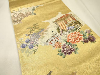 平和屋着物▼六通柄袋帯　唐織　葵祭絵巻紋　金彩　引箔　正絹　逸品　DABI7964fe