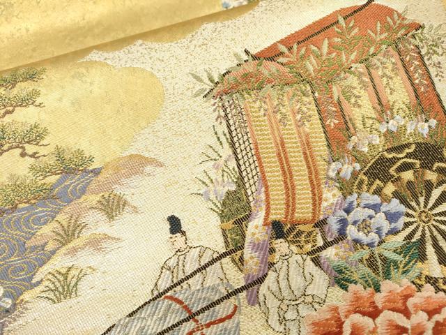 平和屋着物▼六通柄袋帯　唐織　葵祭絵巻紋　金彩　引箔　正絹　逸品　DABI7964fe