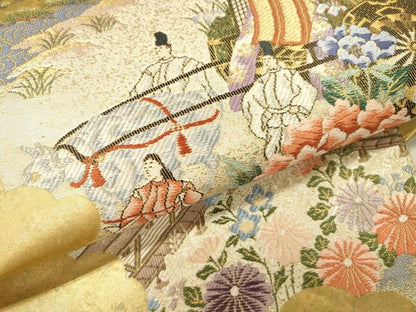 平和屋着物▼六通柄袋帯　唐織　葵祭絵巻紋　金彩　引箔　正絹　逸品　DABI7964fe