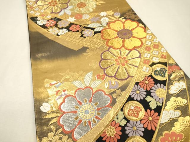平和屋着物▼六通柄袋帯　唐織　古典錦　鬘帯舞花文　金銀糸　正絹　逸品　DABI7965fe