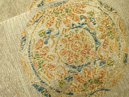平和屋着物▽六通柄袋帯　スリーシーズン　春夏秋　動物正倉院花絵皿文　金糸　正絹　逸品　DABI7967fe