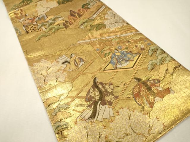 平和屋着物▼佐賀錦　全通全景柄袋帯　平安風景　金糸　正絹　逸品　DABI7984fe