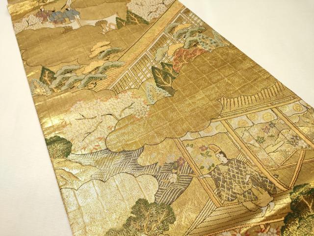 平和屋着物▼佐賀錦　全通全景柄袋帯　平安風景　金糸　正絹　逸品　DABI7984fe