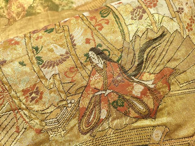 平和屋着物▼佐賀錦　全通全景柄袋帯　平安風景　金糸　正絹　逸品　DABI7984fe