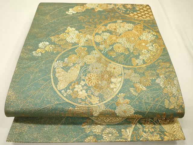 平和屋着物▼六通柄袋帯　正倉院蒔絵文　金糸　正絹　逸品　DABI7985fe