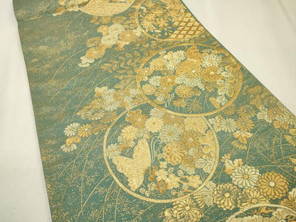 平和屋着物▼六通柄袋帯　正倉院蒔絵文　金糸　正絹　逸品　DABI7985fe