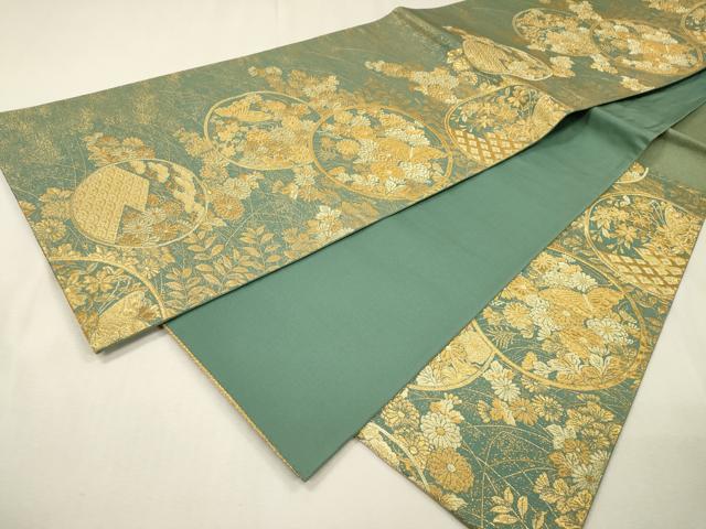 平和屋着物▼六通柄袋帯　正倉院蒔絵文　金糸　正絹　逸品　DABI7985fe