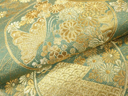 平和屋着物▼六通柄袋帯　正倉院蒔絵文　金糸　正絹　逸品　DABI7985fe