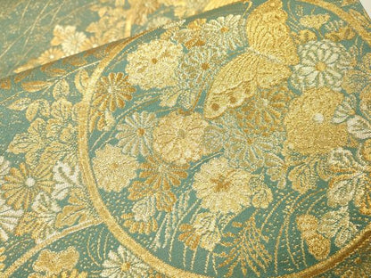 平和屋着物▼六通柄袋帯　正倉院蒔絵文　金糸　正絹　逸品　DABI7985fe