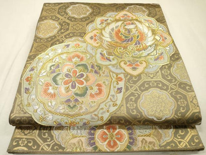 平和屋着物▼六通柄袋帯　唐織　鳳凰花絵皿文　金銀糸　正絹　逸品　DABI7990fe