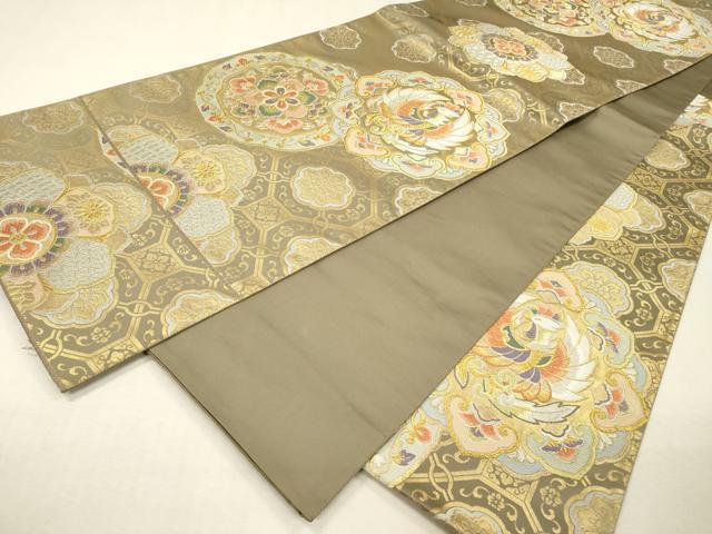 平和屋着物▼六通柄袋帯　唐織　鳳凰花絵皿文　金銀糸　正絹　逸品　DABI7990fe