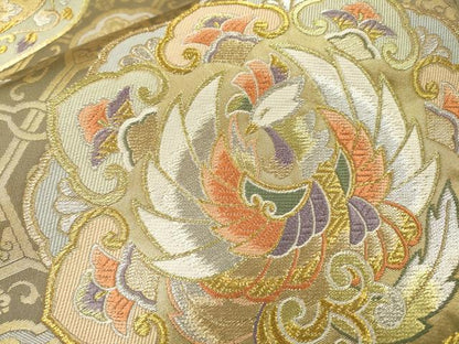平和屋着物▼六通柄袋帯　唐織　鳳凰花絵皿文　金銀糸　正絹　逸品　DABI7990fe