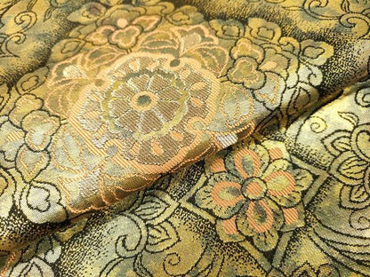 平和屋着物▼西陣　服部織物謹製　六通柄袋帯　こはく錦　手工芸　正倉院　金糸　正絹　逸品　未使用　DABI7991fe