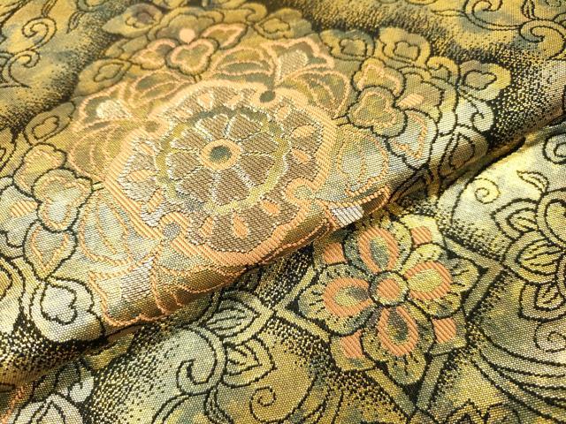 平和屋着物▼西陣　服部織物謹製　六通柄袋帯　こはく錦　手工芸　正倉院　金糸　正絹　逸品　未使用　DABI7991fe