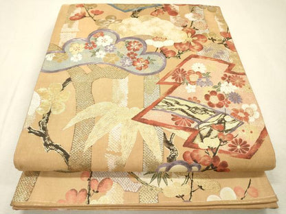 平和屋着物▼六通柄袋帯　紹巴　松皮菱笹竹松文　金糸　正絹　逸品　DABI7993fe