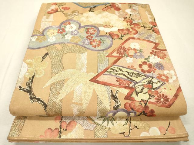平和屋着物▼六通柄袋帯　紹巴　松皮菱笹竹松文　金糸　正絹　逸品　DABI7993fe