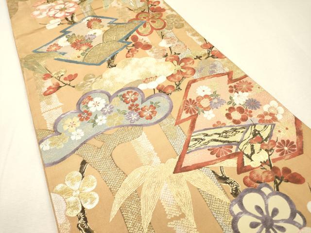 平和屋着物▼六通柄袋帯　紹巴　松皮菱笹竹松文　金糸　正絹　逸品　DABI7993fe