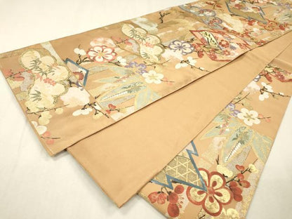 平和屋着物▼六通柄袋帯　紹巴　松皮菱笹竹松文　金糸　正絹　逸品　DABI7993fe