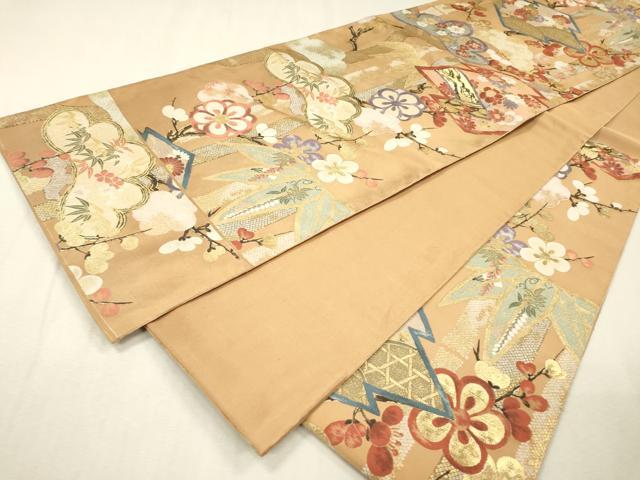 平和屋着物▼六通柄袋帯　紹巴　松皮菱笹竹松文　金糸　正絹　逸品　DABI7993fe
