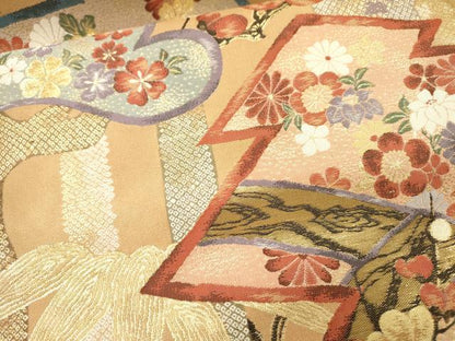 平和屋着物▼六通柄袋帯　紹巴　松皮菱笹竹松文　金糸　正絹　逸品　DABI7993fe