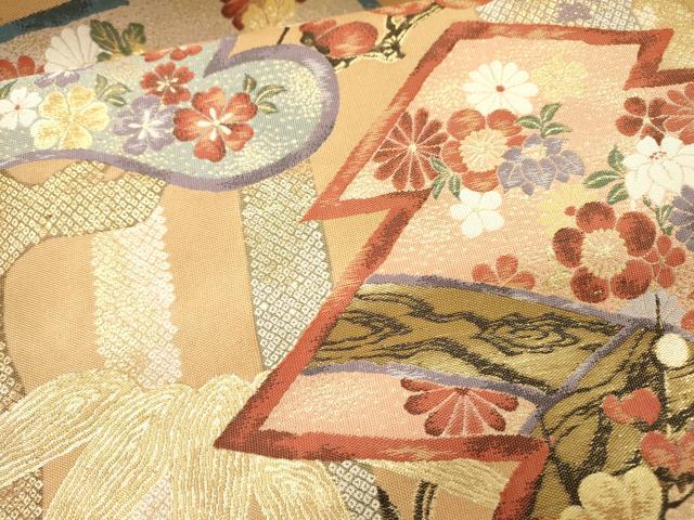 平和屋着物▼六通柄袋帯　紹巴　松皮菱笹竹松文　金糸　正絹　逸品　DABI7993fe