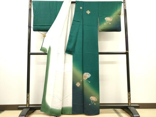 平和屋着物▼訪問着　地紙鳳凰花文　暈し染　金銀彩　正絹　逸品　DABI7996fe