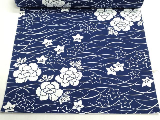 平和屋着物＊夏物　浴衣　反物　着尺　注染　草花文　牡丹　桔梗　綿　逸品　未使用　DABI8020we