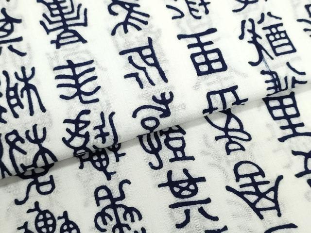 平和屋着物＊夏物　浴衣　反物　着尺　注染　芦辺染　象形文字　綿　逸品　未使用　DABI8035we