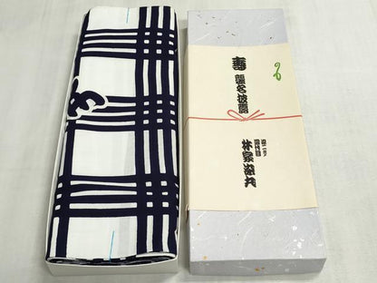 平和屋着物＊夏物　浴衣　反物　着尺　格子　ぬの字うさぎ　箱付き　綿　未使用　DABI8109we