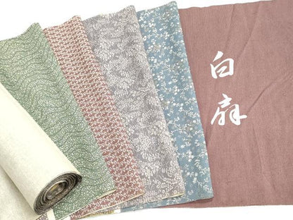 平和屋着物▼柄見本　反物　紬地　白扇　リメイク生地　材料　逸品　未使用　DABI8116we