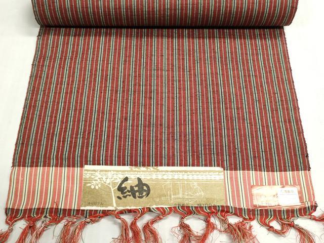 平和屋着物▼紬　反物　着尺　縞　証紙付き　逸品　未使用　DABI8119we