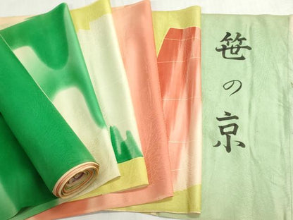 平和屋着物▼柄見本　反物　駒綸子　笹の京　リメイク生地　材料　逸品　未使用　DABI8132we