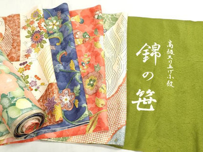 平和屋着物▼柄見本　反物　スリ上げ小紋　京誂友禅　錦の笹　金彩　リメイク生地　材料　逸品　未使用　DABI8133we
