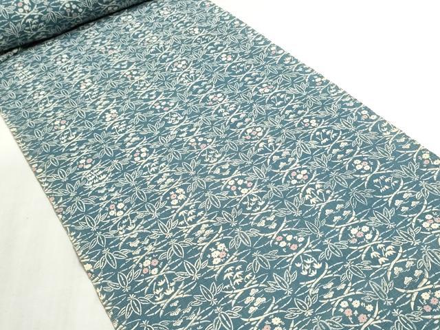 平和屋着物＊夏物　小紋・浴衣兼用　反物　着尺　絹紅梅　花松文　絹綿　逸品　未使用　DABI8152we