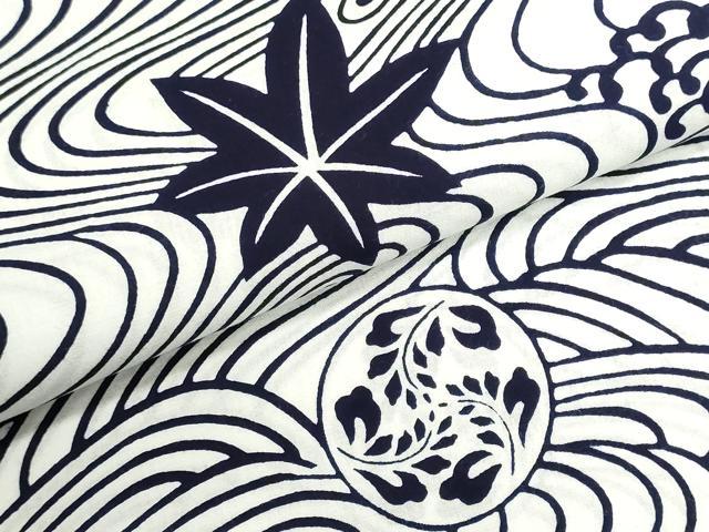 平和屋着物＊夏物　男性　竺仙鑑製　浴衣　反物　注染　立波草花文　証紙付き　綿　逸品　未使用　DABI8155we