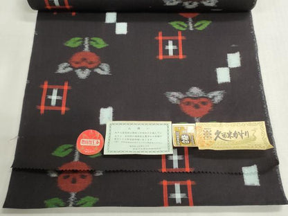 平和屋着物●久留米絣　反物　着尺　絣文様　橘　証紙付き　綿　逸品　未使用　DABI8158we