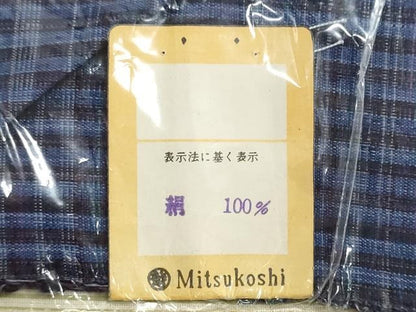平和屋着物●紬　反物　着尺　格子　三越扱い　逸品　未使用　DABI8197we