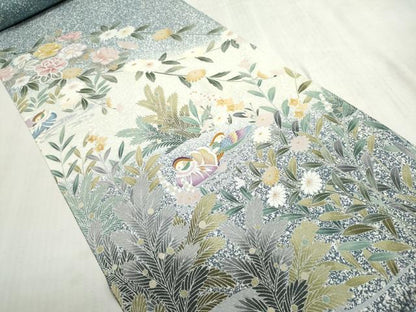 平和屋着物●付下げ　反物　着尺　共八掛付き　鴛鴦花文　たたき染め　逸品　未使用　DABI8210we