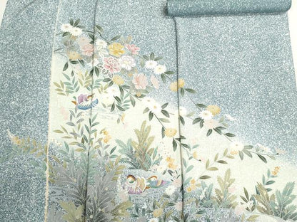 平和屋着物●付下げ　反物　着尺　共八掛付き　鴛鴦花文　たたき染め　逸品　未使用　DABI8210we