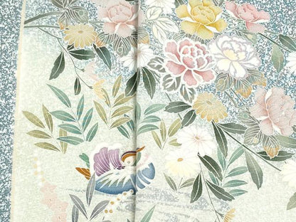 平和屋着物●付下げ　反物　着尺　共八掛付き　鴛鴦花文　たたき染め　逸品　未使用　DABI8210we